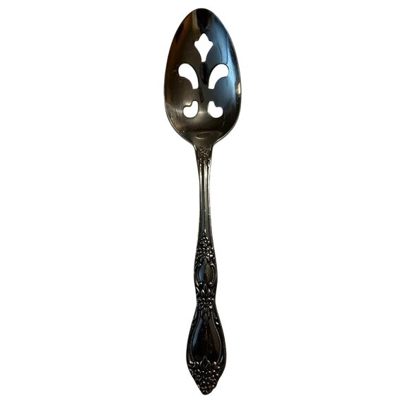 Oneida Silver WM A Rogers Huntington Stainless Slotted Serving Spoon Glossy Fini - Picture 2 of 4